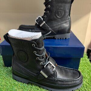 Polo Ralph Lauren Ranger Tumbled Leather Black Buckle Lug Sole Boots Mens 8 NEW